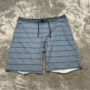 Patagonia Blue and Teal Striped Hybrid Shorts